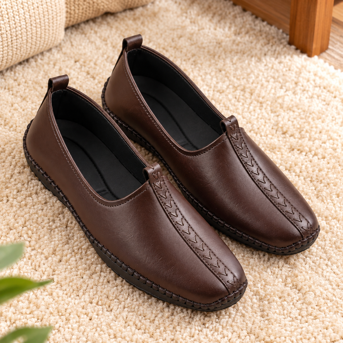 Men's Synthetic Slip-On Loafers For Casual Daily Wear, Cushioned Footbed and Rubber Sole | Stylish Everyday Comfort Shoes for Men