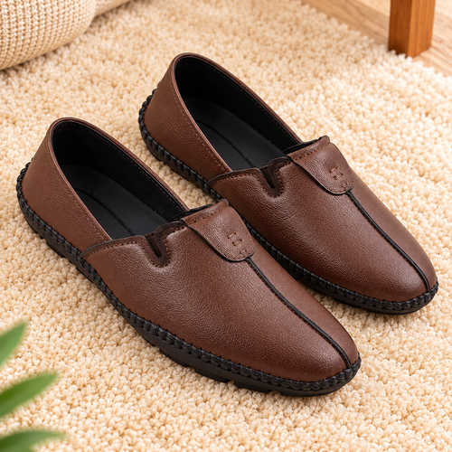 Men's Casual Slip-On Loafers with Synthetic Material, Cushioned Footbed and Rubber Sole | Stylish Everyday Comfort Shoes for Men