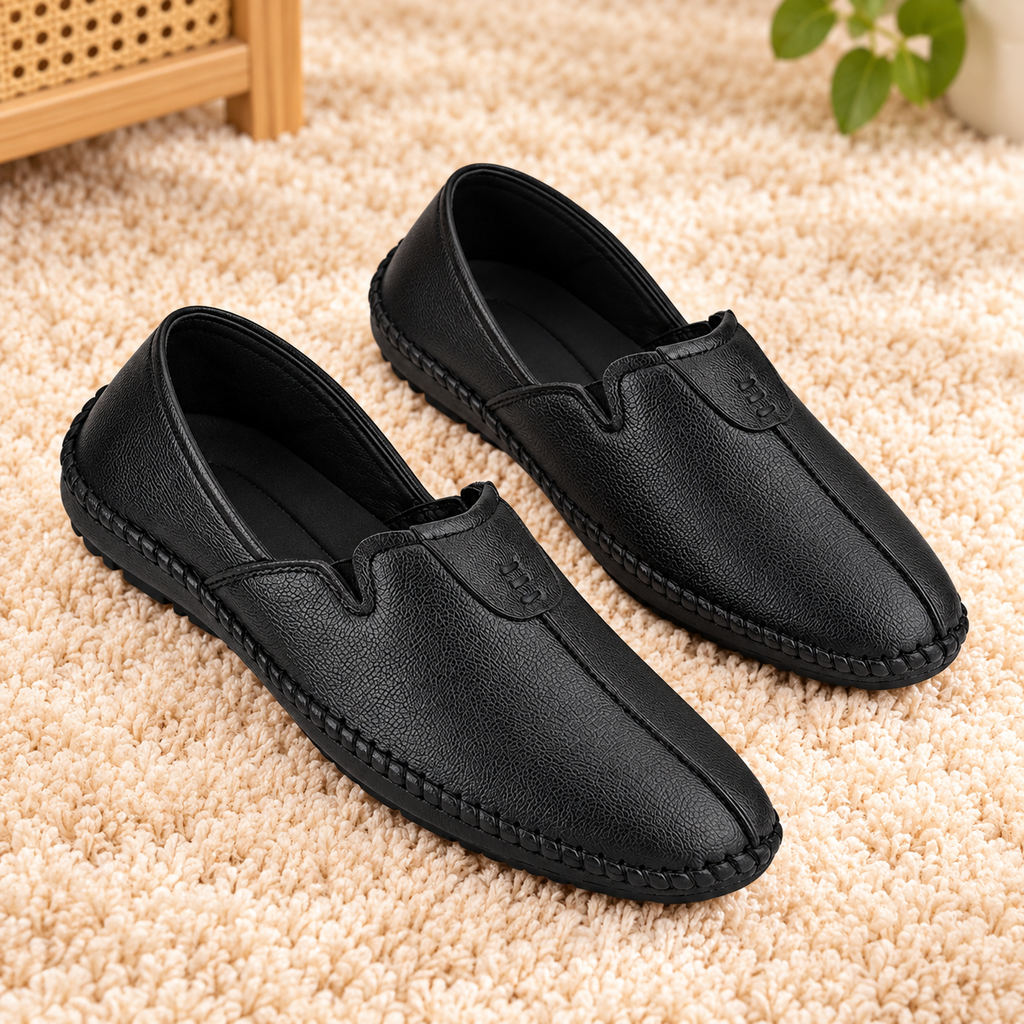 Men's Casual Slip-On Loafers with Synthetic Material, Cushioned Footbed and Rubber Sole | Stylish Everyday Comfort Shoes for Men