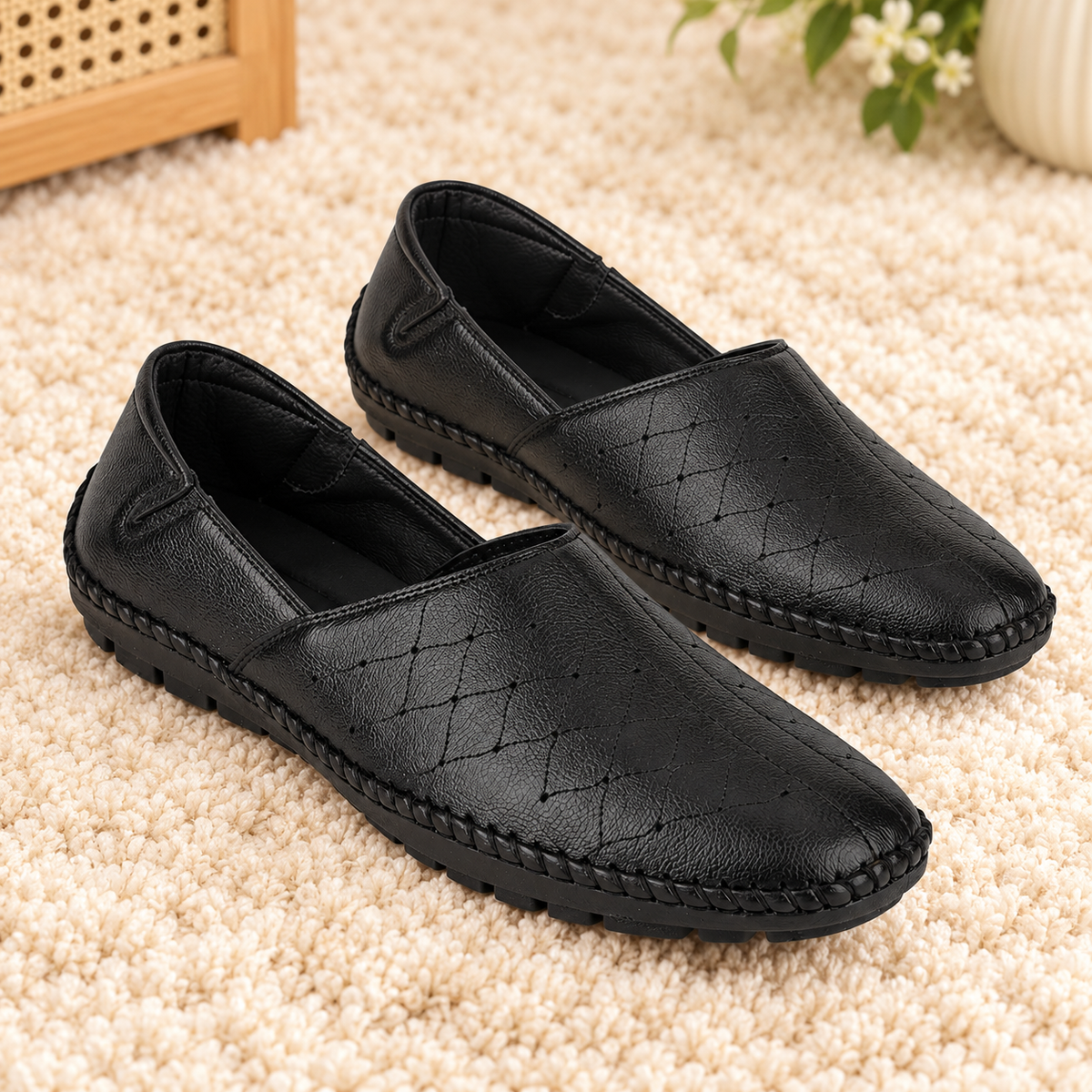 Men's Casual Slip-On Loafers with Synthetic Upper, Cushioned Footbed and Rubber Sole | Stylish Everyday Comfort Shoes for Men | Black & Brown