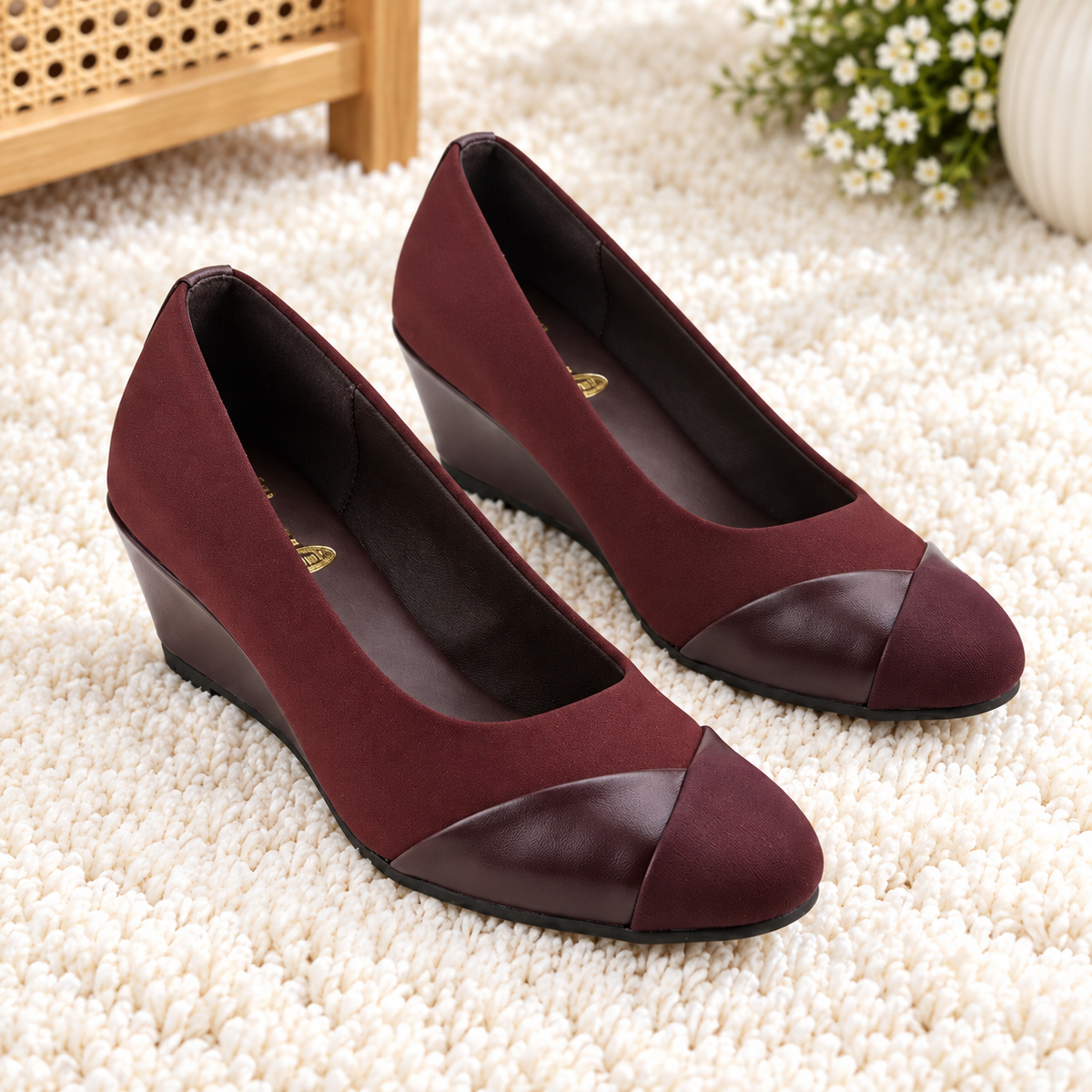 Women's Comfortable Wedge Heel Bellies with Synthetic Lycra Upper, PU Sole & Cushioned Footbed