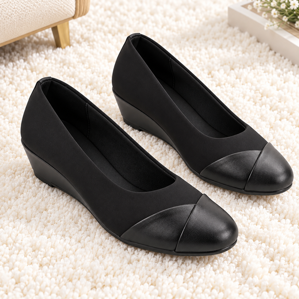Women's Comfortable Wedge Heel Bellies with Synthetic Lycra Upper, PU Sole & Cushioned Footbed