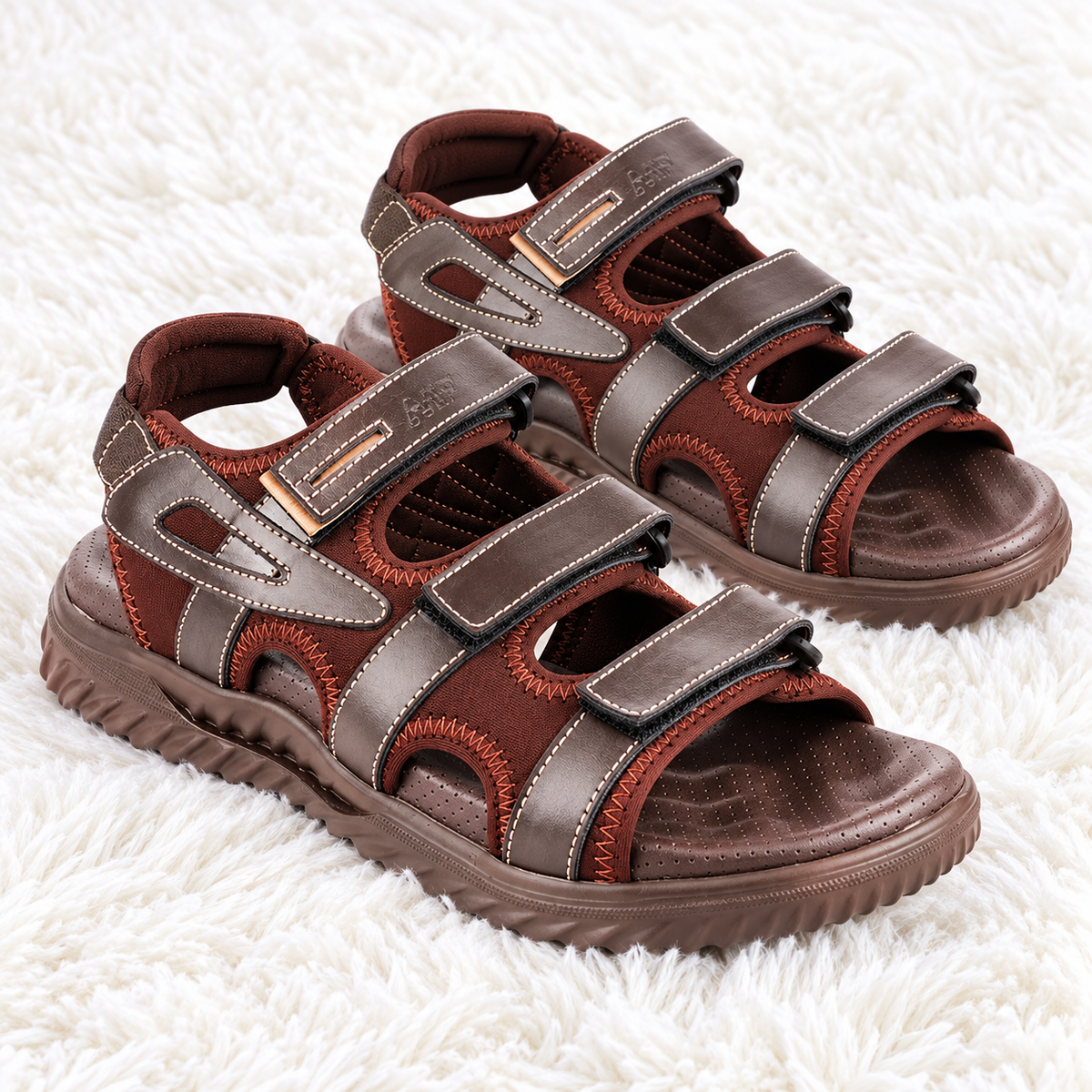 Men's Casual Outdoor Sandals with Synthetic Upper, PU Sole, Cushioned Footbed & Adjustable Hook and Loop Straps