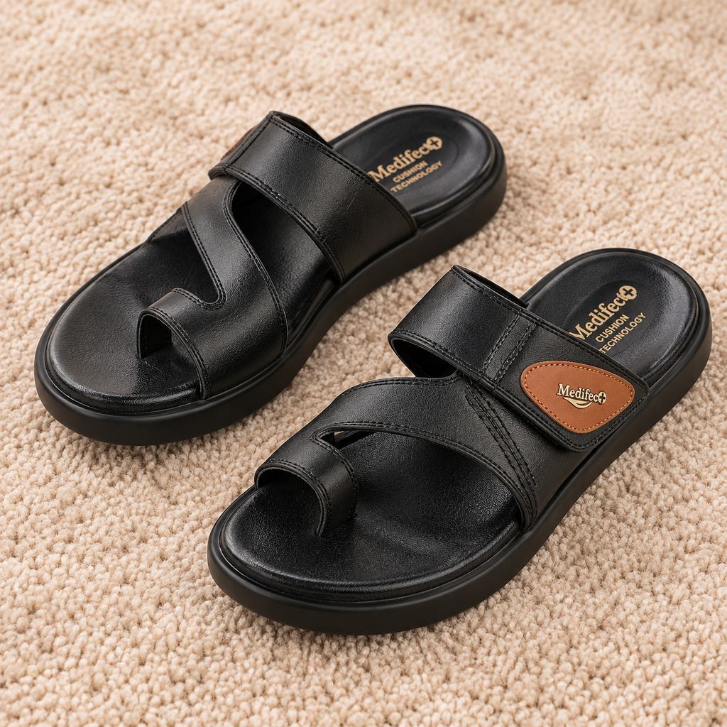 Medifeet Men's Casual Slip-On chapples with Synthetic Upper, Adjustable Strap, Cushioned Footbed and Lightweight PU Sole