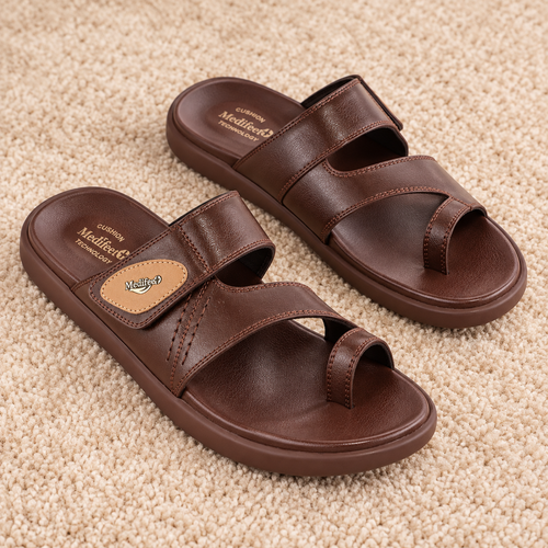 Medifeet Men's Casual Slip-On chapples with Synthetic Upper, Adjustable Strap, Cushioned Footbed and Lightweight PU Sole