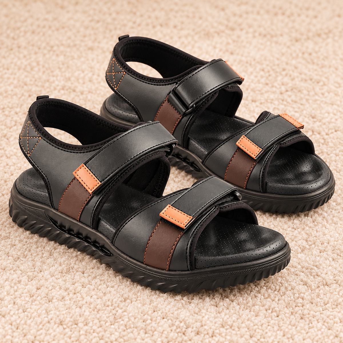 Men's Casual Sports Sandals with Synthetic Upper, Adjustable Straps, Cushioned Footbed and Lightweight PU Sole