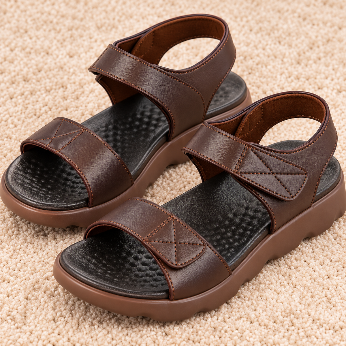 Men's Casual Comfort Sandals with Synthetic Upper, Cushioned Footbed, Adjustable Straps and Lightweight PU Sole
