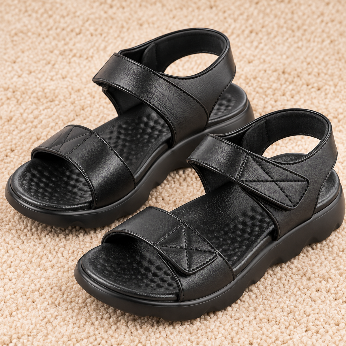 Men's Casual Comfort Sandals with Synthetic Upper, Cushioned Footbed, Adjustable Straps and Lightweight PU Sole