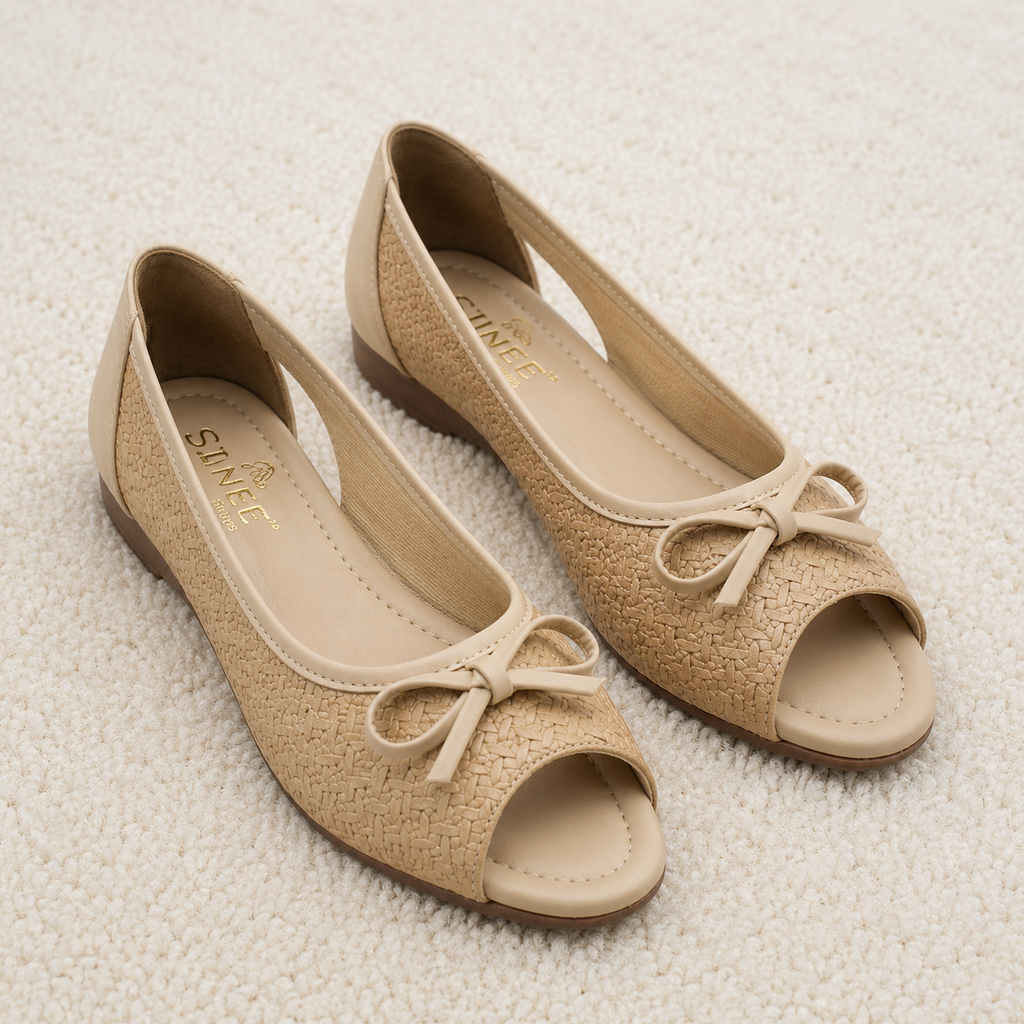 Women's Cushion Padding Peep-Toe Sandals | Elegant Bow Accent Woven Synthetic Upper with Lightweight Air-Mix Sole