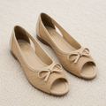 Women's Cushion Padding Peep-Toe Sandals | Elegant Bow Accent Woven Synthetic Upper with Lightweight Air-Mix Sole